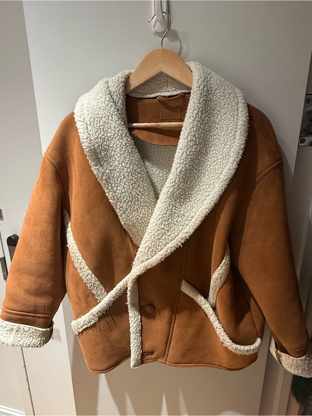 MOTHER Brown Suede and Faux Shearling Oversized Jacket